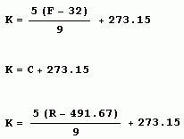 And then, to convert a temperature from the K scale into its equivalents on the other scales: